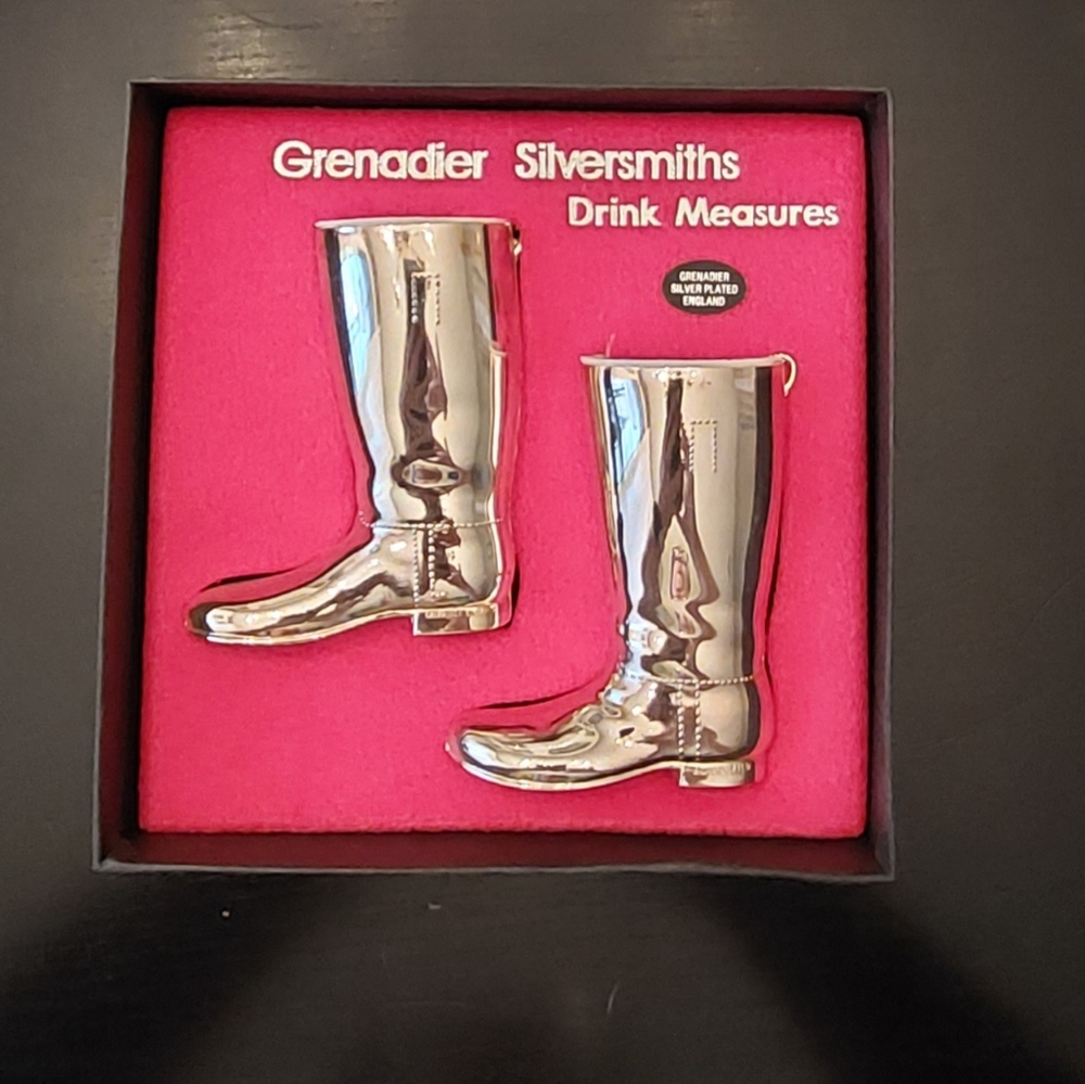 Vintage Silver Plated Grenadier Riding Boots Shot Measures NIB